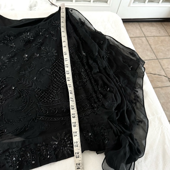 Pure silk sequined and beaded blouse Tie-side Embellished Sheer Black Blouse S - Picture 9 of 13